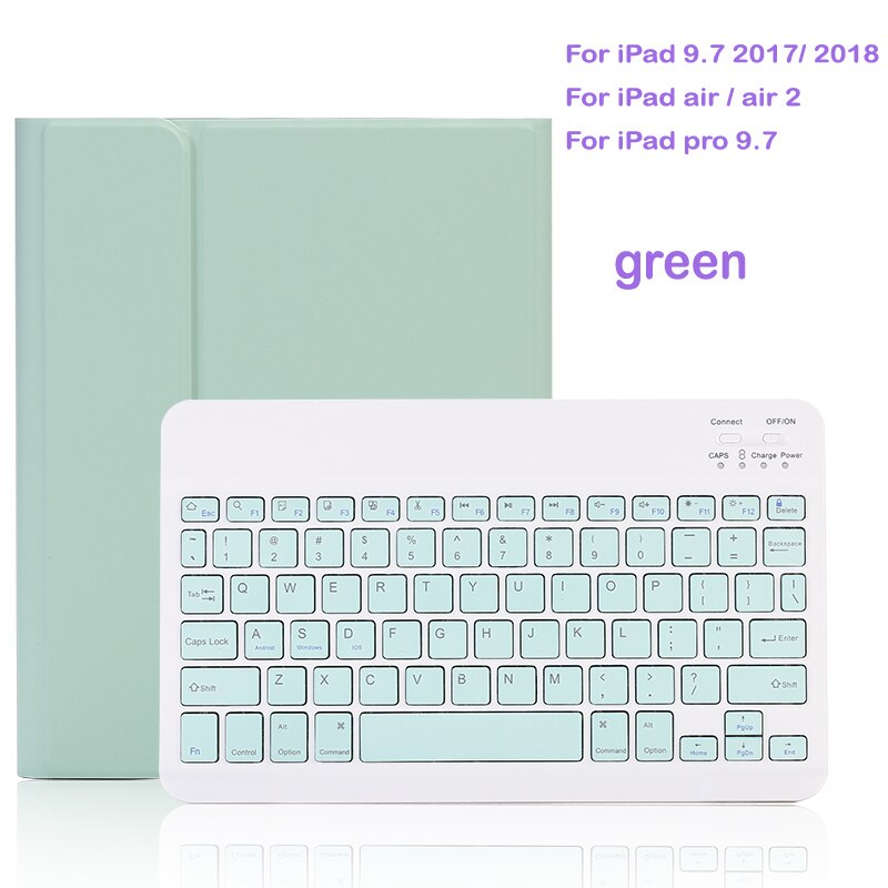 Case For iPad 10.2 9.7 5th 6th 7th Generation bluetooth Keyboard Case for iPad Air 1 2 3 Pro 10.5 11 12.9 Cover: For iPad 9.7 green