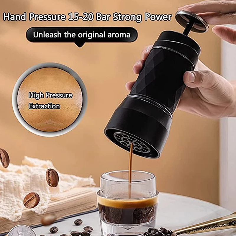 Cafelffe-cafetera portátil Manual, cafetera Espresso para cápsulas y espuma de leche molida, prensa Manual, cafetera para senderismo, viaje, Gif 4 en 1