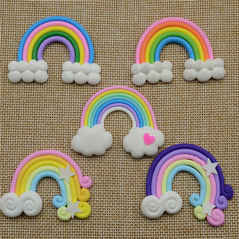 5 stk skjønnhet kawaii himmel spiral regnbue kjærlighet på pinne godteri polymer leire cabochons flatback til gjør-det-selv-telefondekorasjon