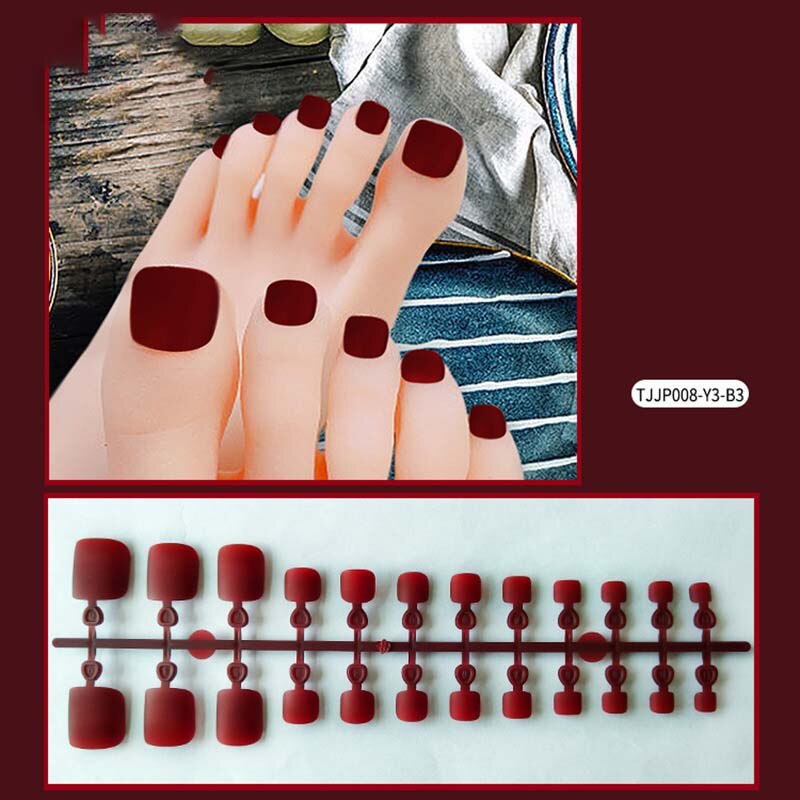 24 st tånaglar lösnaglar tryck på nageln fransk stil godis tå naglar tips konst dekor nagelkonst med lim manikyr: Tjjp 008-y3-b3