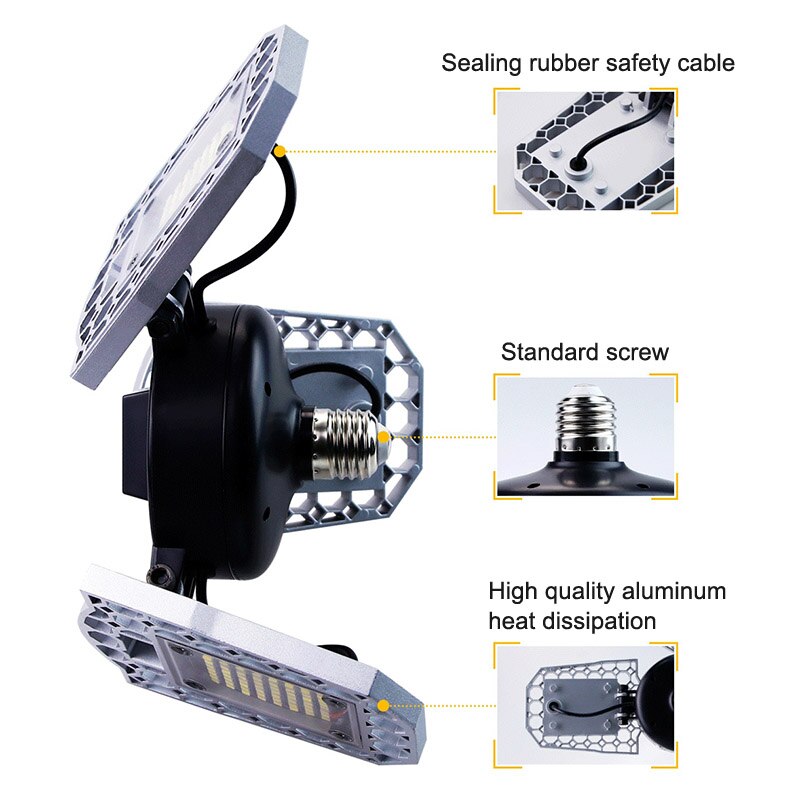 LED Garage Light Deformable Ceiling Lamp Bulbs Waterproof for Warehouse Working ALI88