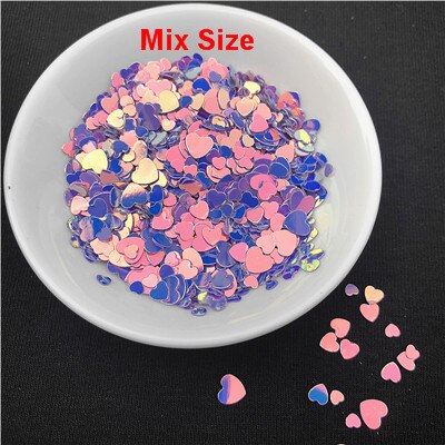 10 G/pak Paarse Kleur Glitter Nail Pailletten Pailetten Multi Maat 3Mm 4Mm 6Mm Hart Vorm Losse Sequin voor Nail Art, meisje: Mix 3 Size Heart 10g