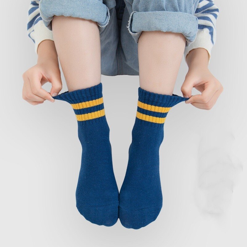 Calcetines de algodón a rayas para niño y niña, medias de tubo deportivas de Color sólido, ropa escolar suave, 5 unids/lote