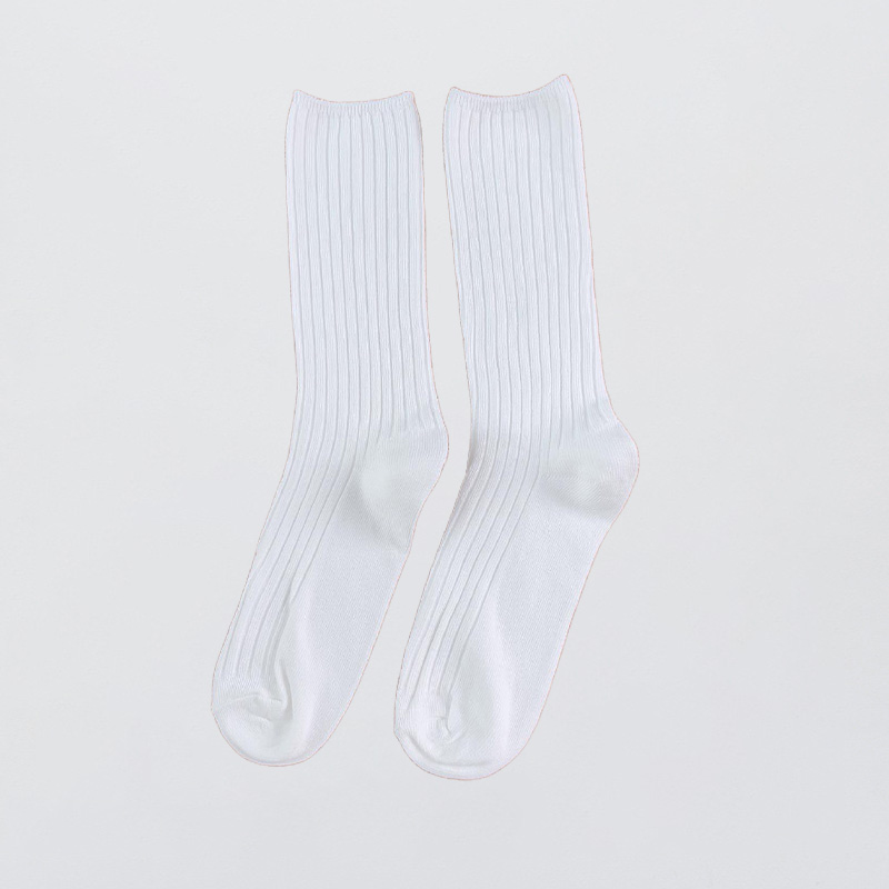 Chaussettes Coréennes Noires et Roses en Coton Solide pour Femme, Bas Rétro pour Étudiantes, Automne-Hiver, 1 Paire: WHITE
