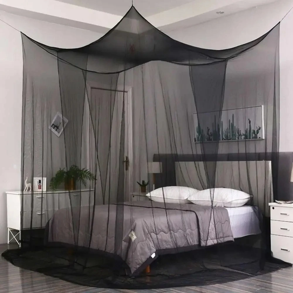 Mosquito Net Cotton Four-Door Sexy Square Canopy - King/Queen Double Bed Size, White Palace Netting Prevent Insect Net