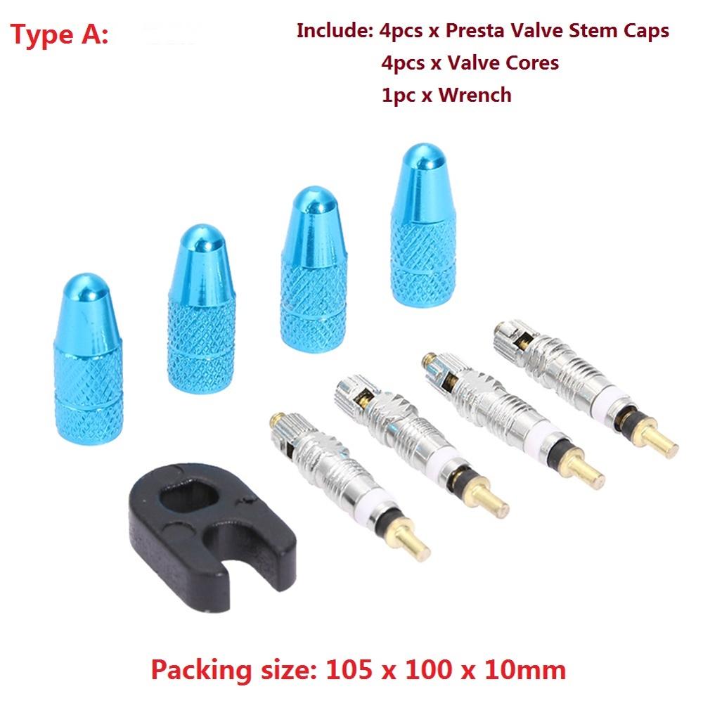 4pcs Presta Valve Stem Caps 4pcs Bike Valve Cores with Wrench Bicycle Tool Kit Bicycle Accessories: Sky Blue