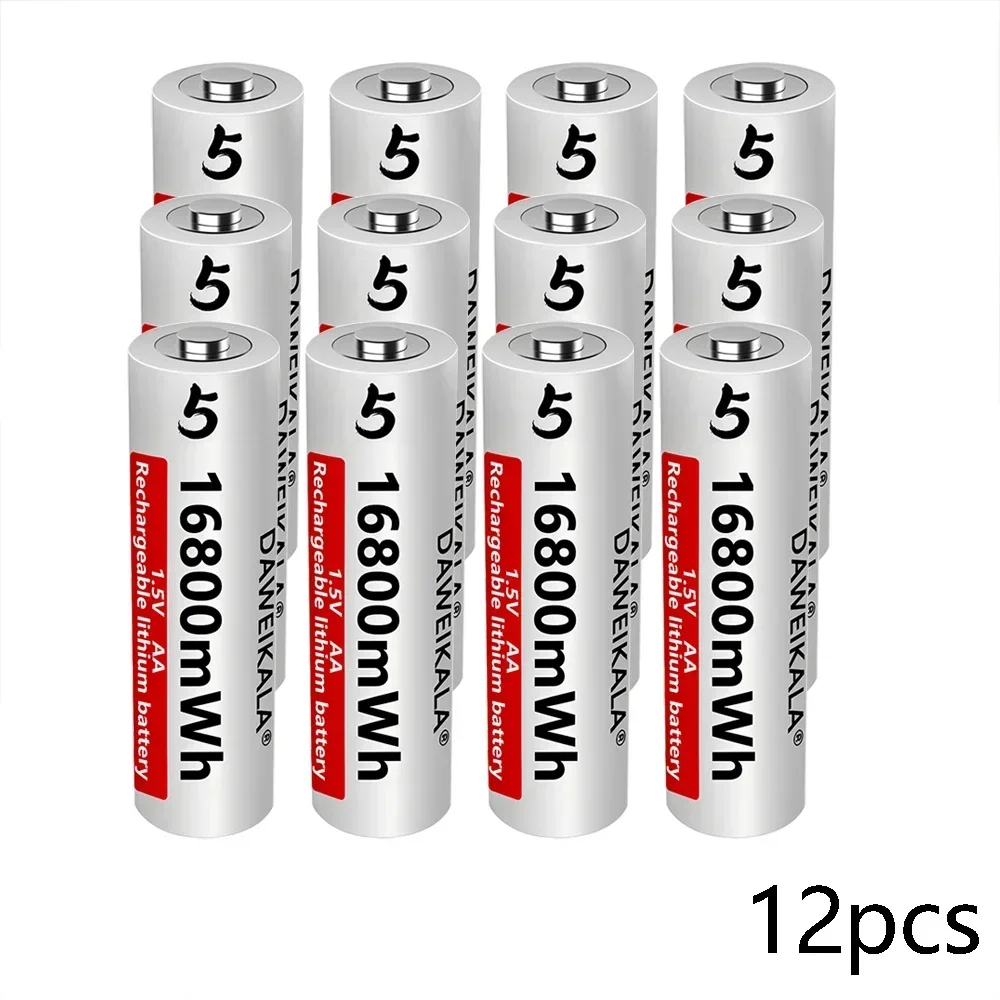 Batería AA de iones de litio de 1,5 V, baterías recargables AA de alta capacidad de 16800mWh para Control remoto, batería de juguete, carga rápida ligera: Oro