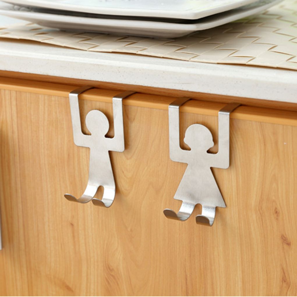 Stainless Steel People Shaped Hooks House Kitchen Hanger Clothes Door Back Rack Washcloth Rail Hanging Tool