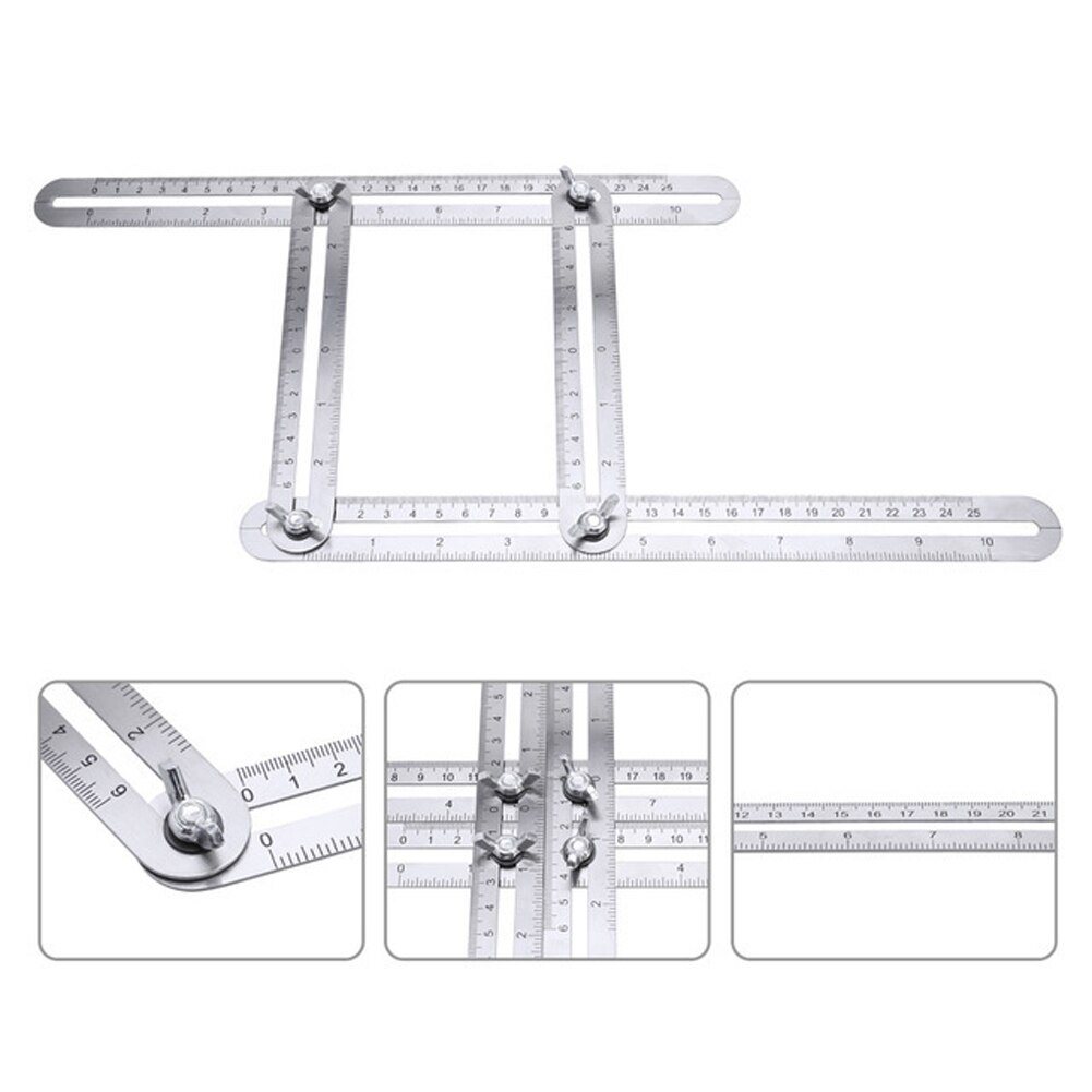 Four Fold Ruler Measuring Tool Stainless Steel Folding Multifunctional Ruler Any Angle Ruler Universal Protractor for Woodwork