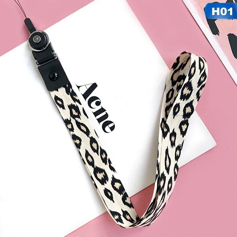 Soporte para teléfono con estampado de leopardo, cordón para llave, soporte para tarjeta de identificación, correas de cuello de Teléfono Animal con llavero: H01