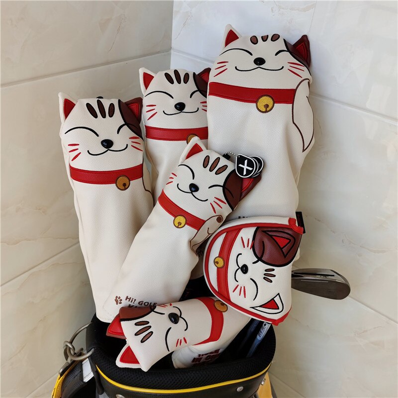 Mooie Kat Golf Driver Woods Hoofd Covers Cartoon Dier Fairway Hybrid Putter Pu Leather Putter Headcovers Golf Covers