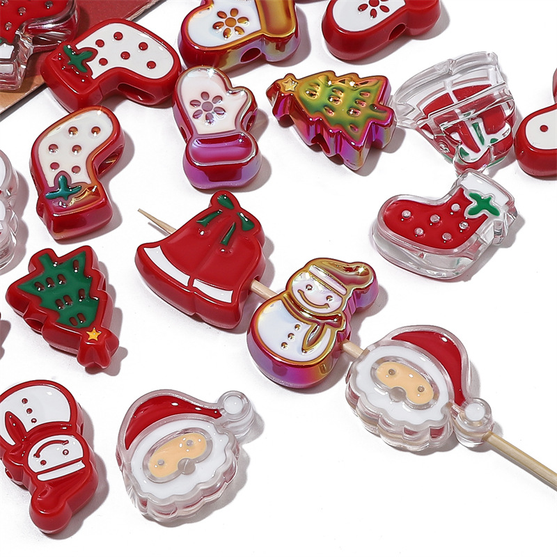 6 teile/los Weihnachten Baum Glocken Handschuhe Acryl Perlen Komponenten Für DIY Handgemachte Armbinde Halskette Schmuck Machen Liefert Material