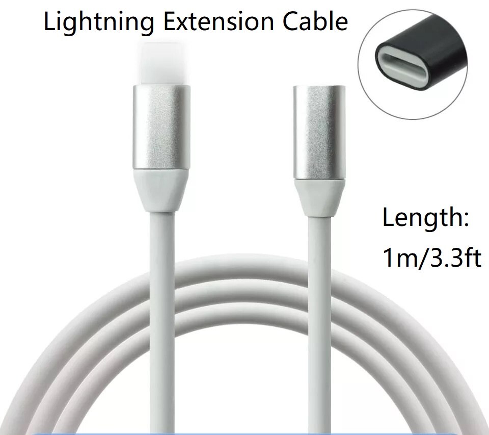 Lightning Verlengkabel voor iPhone 11 Pro Max, Xs Max, Xr, 8/8 Plus/7, iPad Air, iPad Mini 8pin Video Audio Data Snel Opladen: White 1m 3.3ft