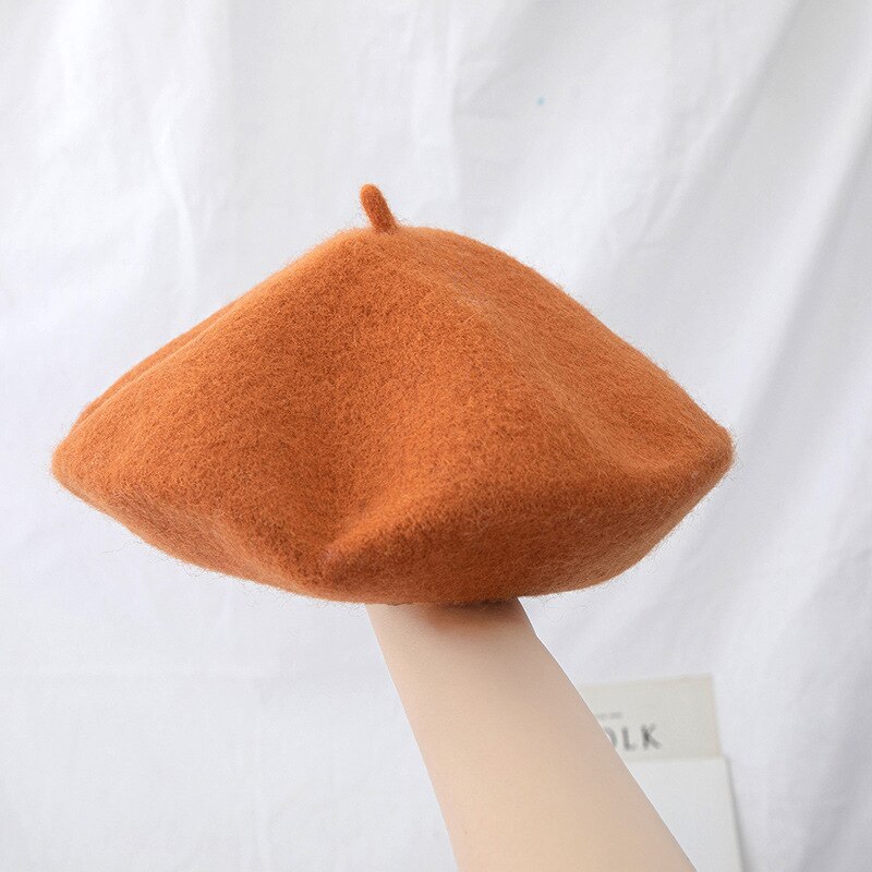 Béret en laine pour femme, chapeau rond, épais et , plusieurs couleurs unies, collection hiver: 015