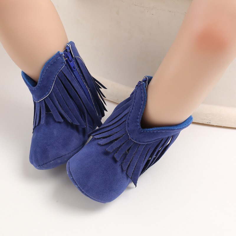 Baby hoge schoenen herfst en winter effen kleur antislip prinses prewalker met franje laarzen meisjesschoen: Blauw / 11