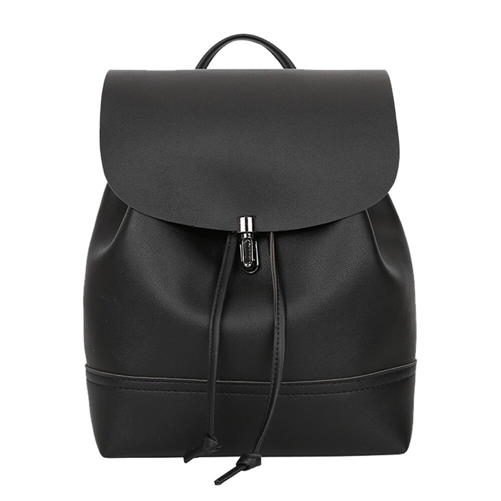 Women backpack Vintage Pure Color Leather School Bag Backpack Satchel backpack women Shoulder Bag bolsa: Black 