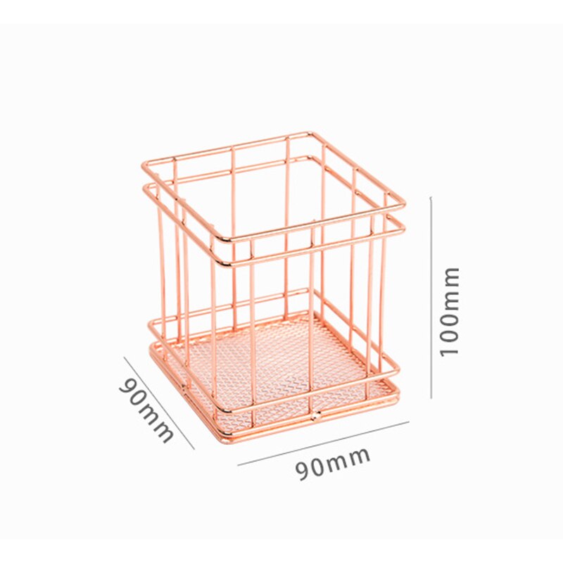 Portalápices de Metal rosa dorado para escritorio portalápices organizador de escritorio escolar papelería accesorios de oficina: Rose Gold Square