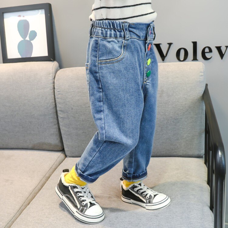 Calça jeans infantil arco-íris para meninos e meninas, calça casual com botões para meninas de 2, 4, 5, 6, 7, 8 anos, roupa esportiva, primavera e outono 2020