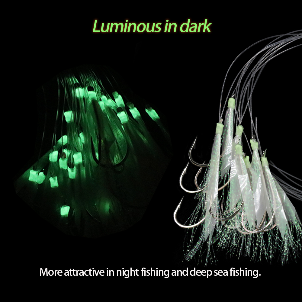 Lionriver Sabiki-señuelo de pesca suave, cebo Flash, piel de pescado, oropel de cristal, anzuelos de cuerda luminosos con púas, pesca en agua salada