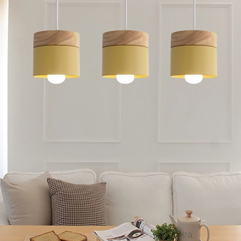 Nordisk enkelhed led  e27 pendel moderne macaron hængelamper hjem forbedring jern og træ dekoration pendel lampe
