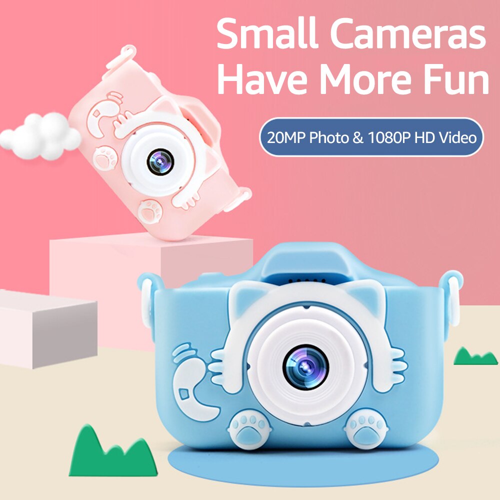 Mini Children Camera 20MP 1080P Small Cartoon Digital SLR Camera 2.0 Inch IPS Screen with Front & Rear Dual Cameras