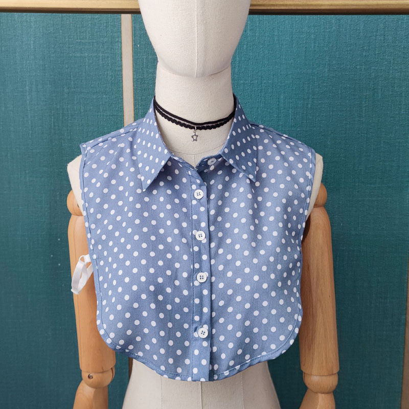 Chemise à Faux Col à pois bleus, pull à Col détachable, demi-chemise femme, Faux Col, cravate, vêtements accessoires