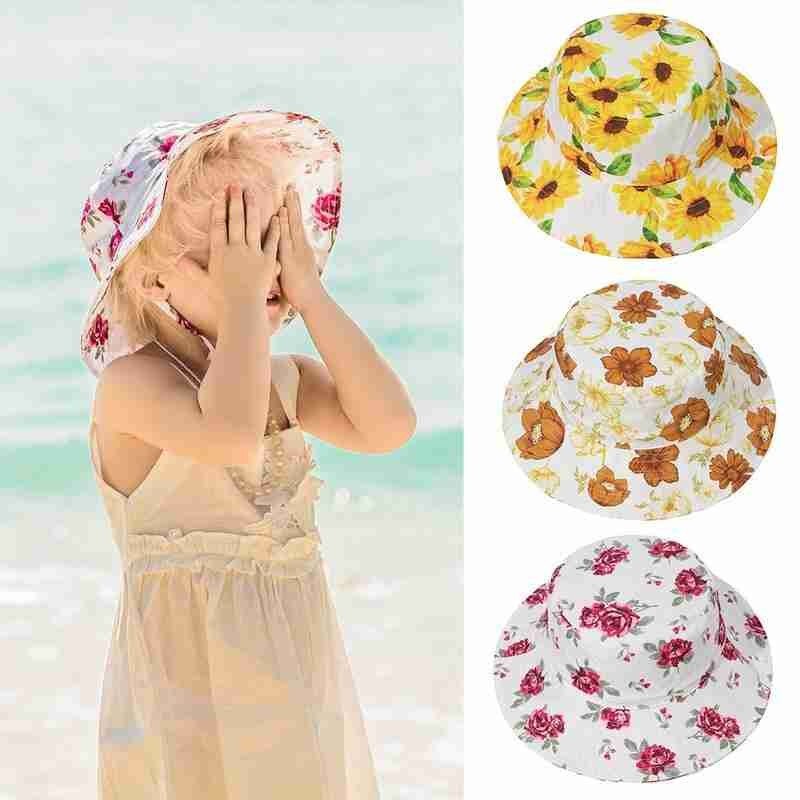 Sombrero de Sol para bebé, gorra para niños y niñas, Panamá, protección, playa, cubo, estampado de flores, gorros para niños, UV Cartoo N9U3