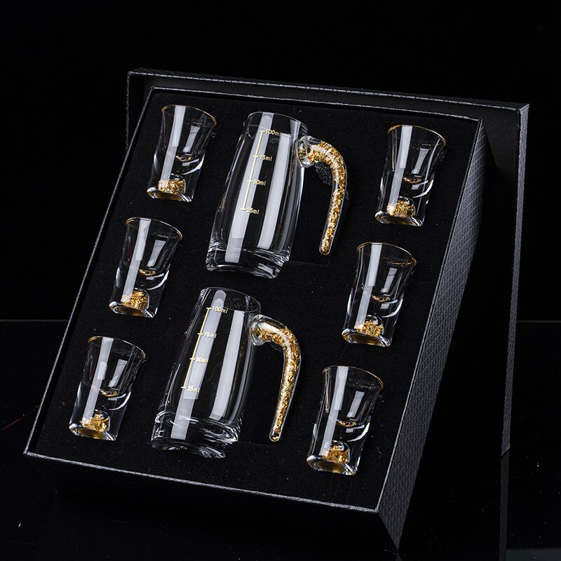 Baijiu – ensemble de tasses à vin avec feuille d'or, verre en cristal de , verre solide, ensemble de verres à vin de style chinois, ensemble de verres à vin: A03 suit