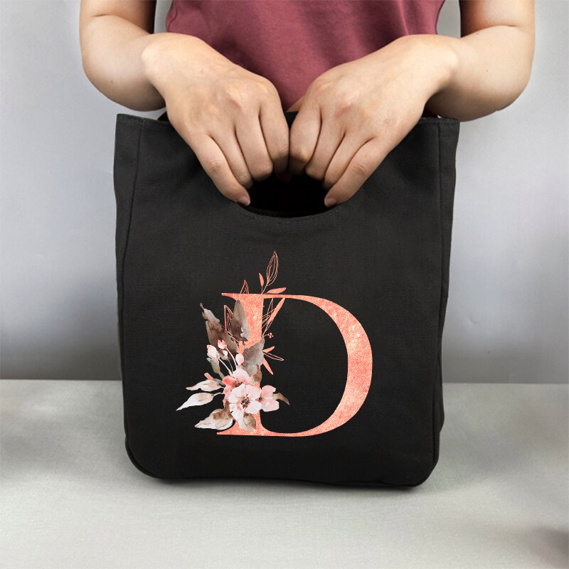 Fiambrera con estampado de letras rosas, bolsa de almuerzo refrigerada, portátil, aislante, para almacenamiento de comida, Picnic: 9PinkaD