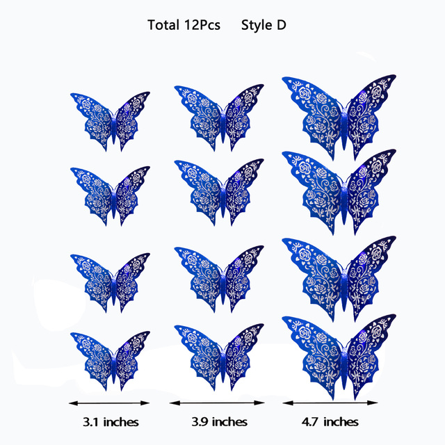 3D Royal Blue Hollow Paper Rose Flower Butterfly Wall Sticker Living Home Decoration Wedding Butterflies Decals: Royal Blue Style D