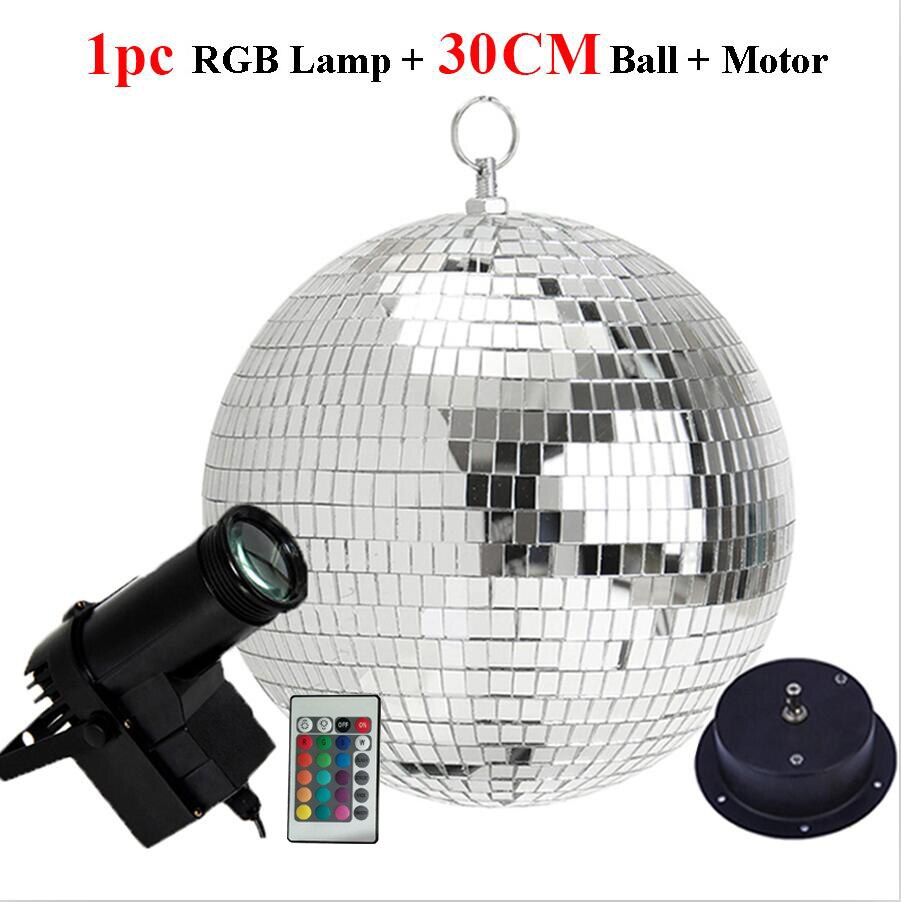 20CM 25CM 30CM Mirror Disco Ball With Remote Control RGB Beam Pinspot Lamp Rotating Silver Glass Ball For KTV Bar Wedding Party