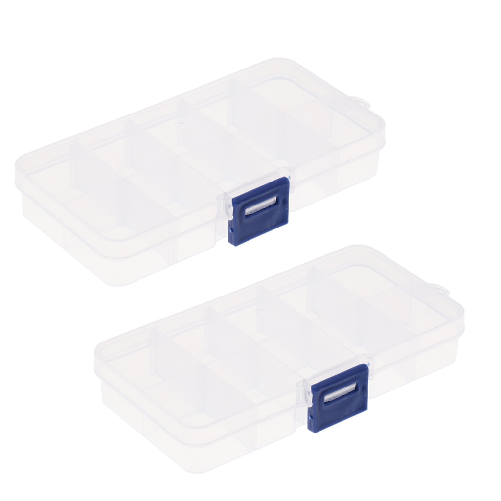 2 pack of Double Sides 10 Slots Compartment Plastic Storage Box Clear Tool Case