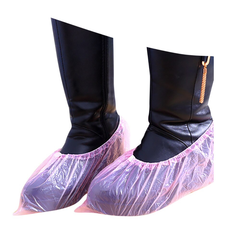 100PCS Disposable Plastic Thick Outdoor waterproof Carpet Cleaning Shoe Cover Non-slip Indoor Homes Overshoes: Pink 