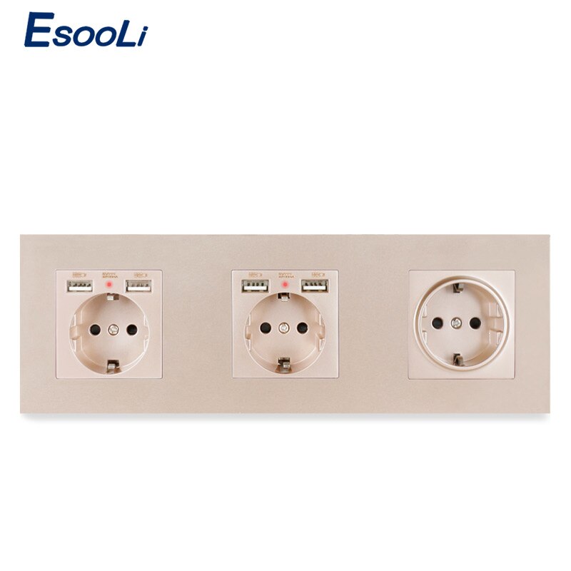 Esooli Muur 16A Eu Standaard Multi Way Stopcontact Plug Geaard Stopcontact Met Usb Pc Plastic Outlet Strip Socket