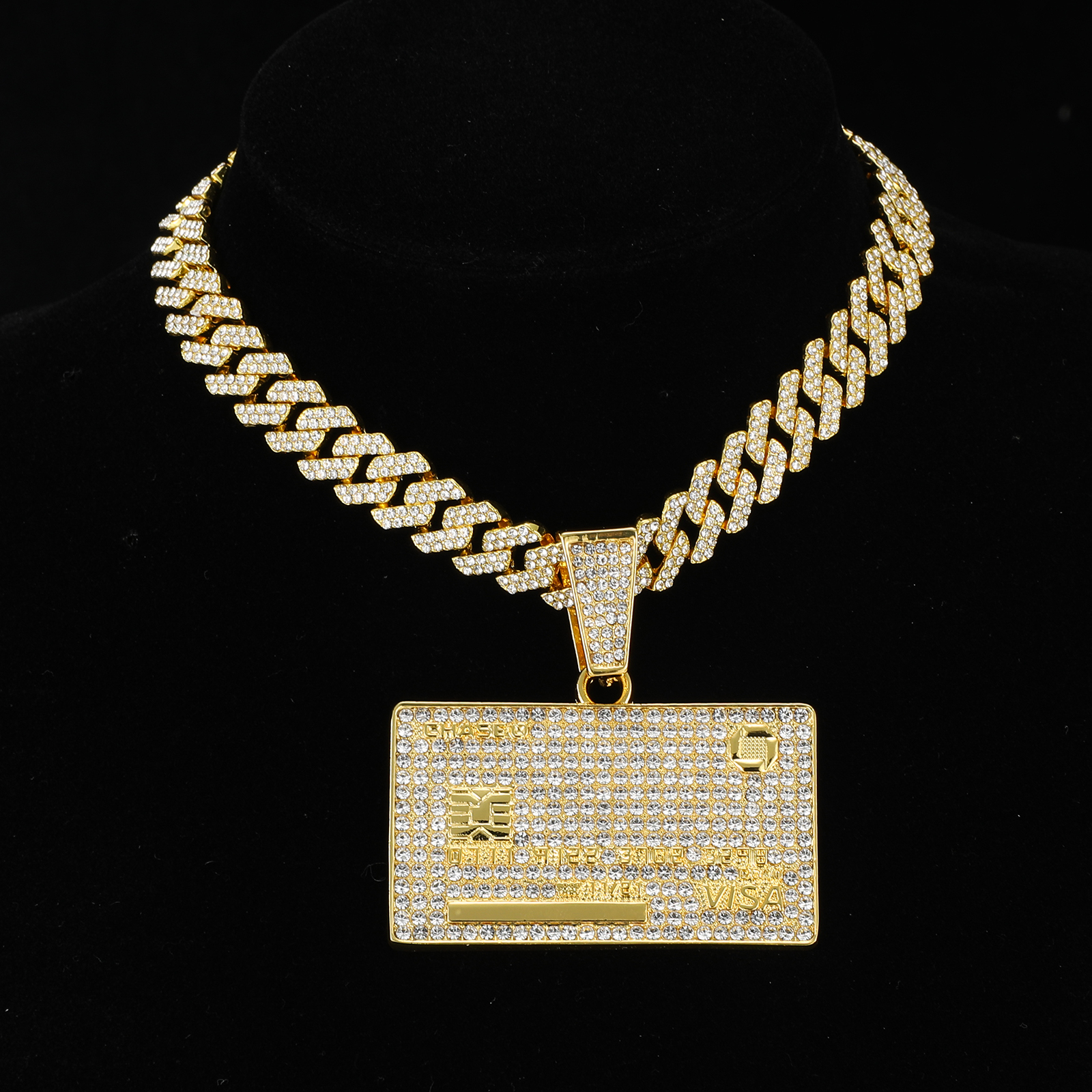 D & Z-colgante de tarjeta de crédito con diamantes de imitación de 13mm, cadena cubana de Miami, hip hop, collares ostentosos, joyería de para hombre