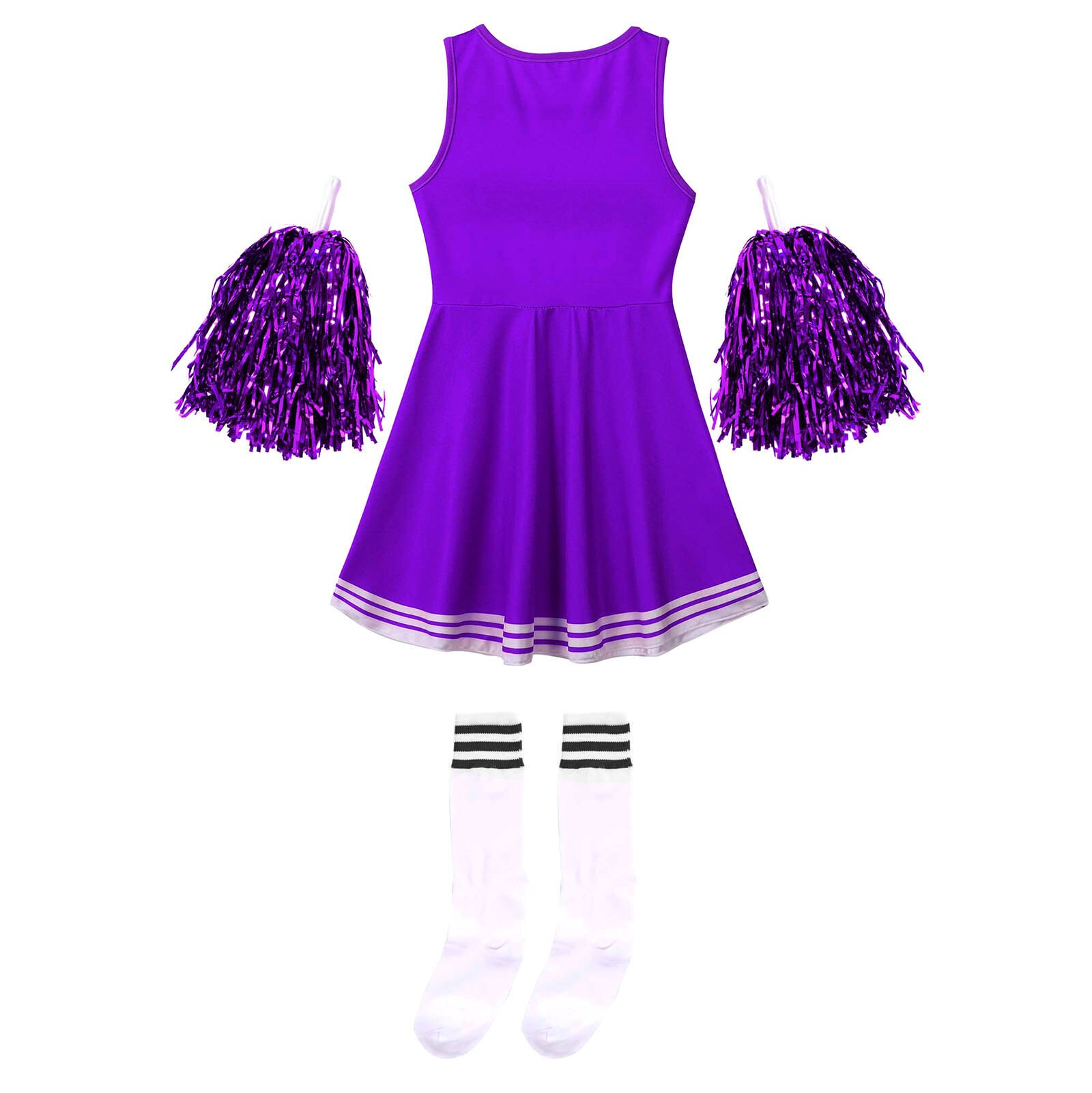 Uniforme de animadora para niños y niñas, traje de baile sin leeveless con cuello redondo y letras estampadas, vestido de baile, flores y calcetines