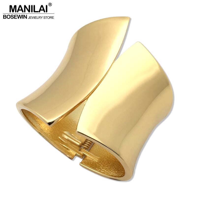 MANILAI Classic Punk Shiny Surface Alloy Statement Cuff Bangles Bracelets For Women Jewelry Big Alloy Bangle