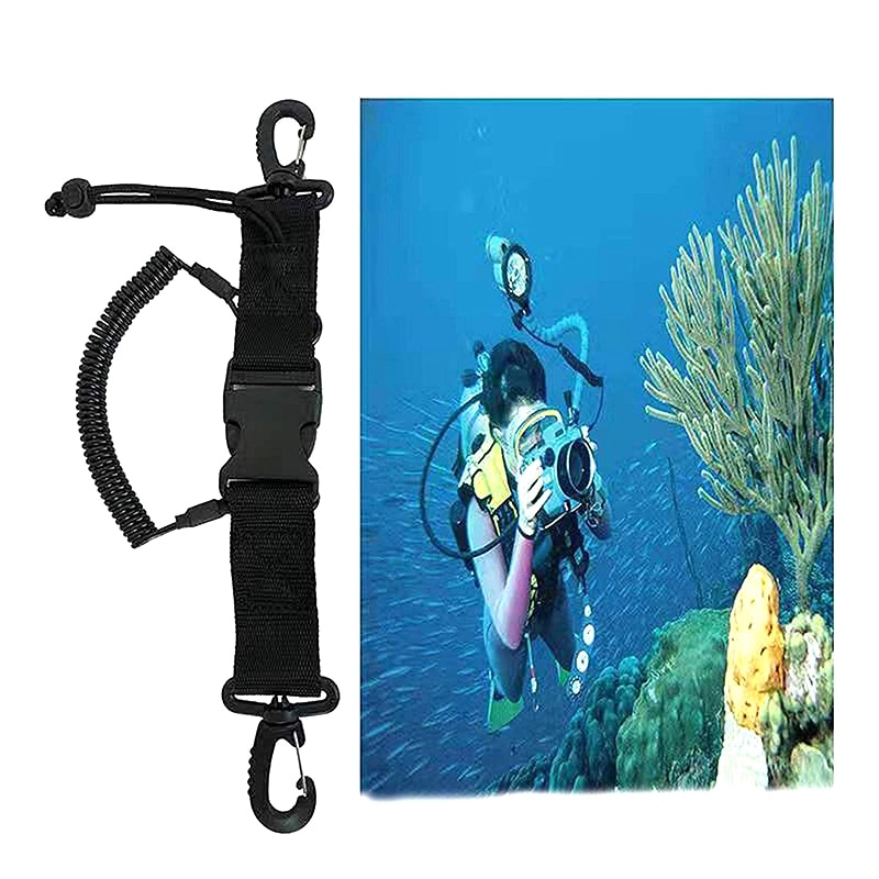 Scuba Diving Lanyard Double Ended Stainless Steel Spring Coiled Lanyard with Snaps and Quick Release Buckle for Cameras and Dive: Default Title