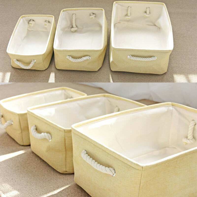 3 storlekar hemvikbar fyrkantig förvaringslåda tyg kublåda organisatör tygkorgar: Beige / M