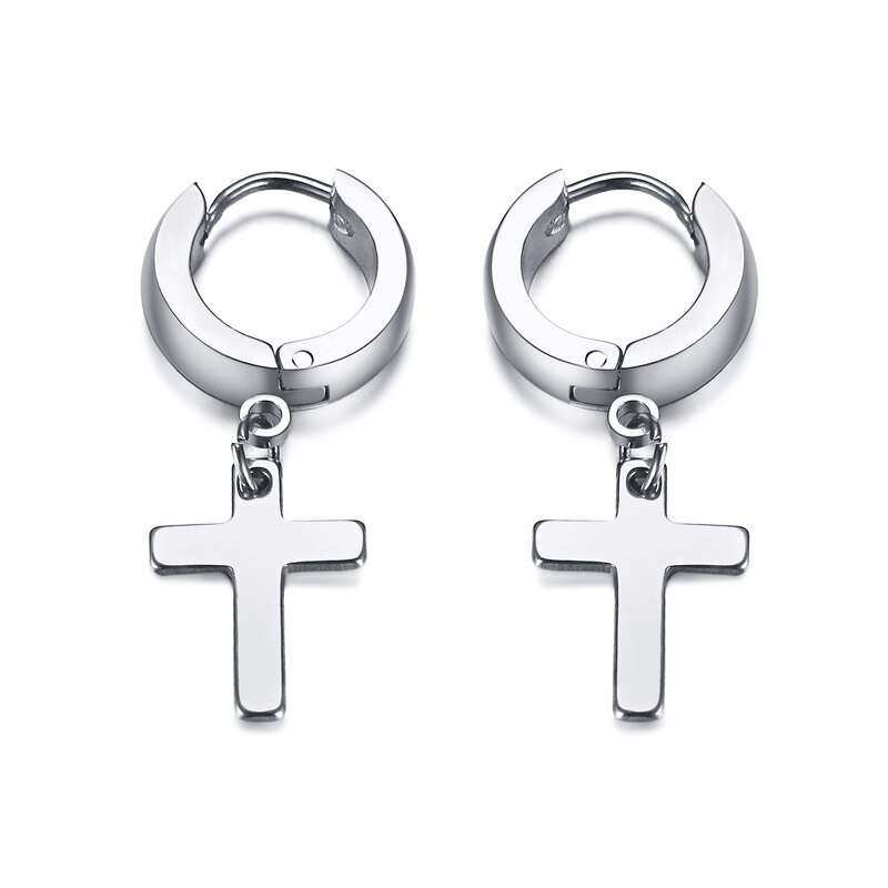 Stainless Steel Stud Earring with Cross Charm for Guys Men Earrings christmas Jewelry: style3