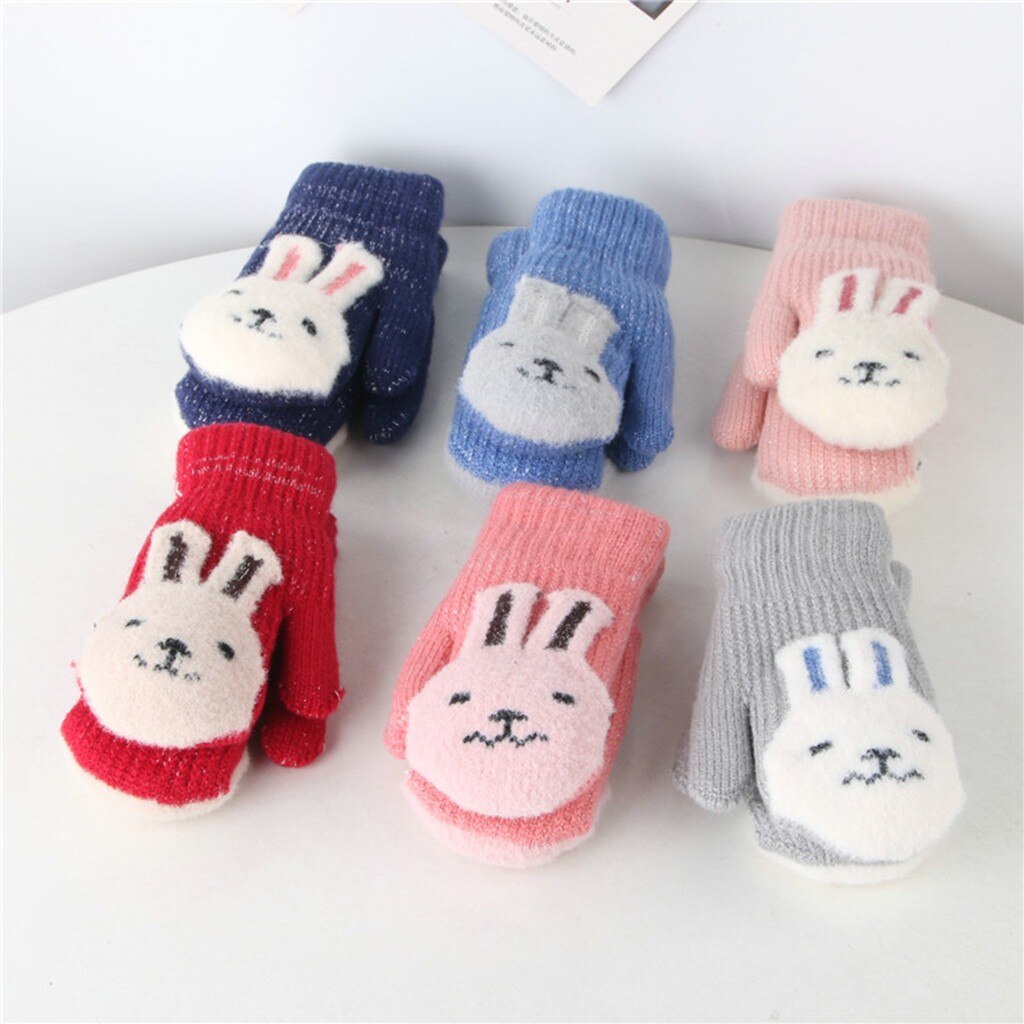 Del capretto Delle Ragazze Dei Ragazzi di Inverno del Knit Cordino Guanti Del Fumetto Patchwork Tenere In Caldo Guanti invernali per bambini guanti per bambini rekawiczki dzieciece