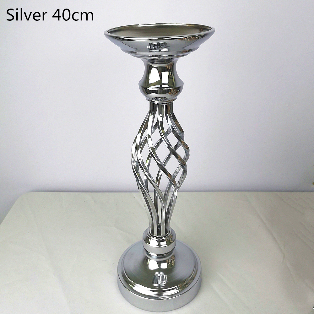 IMUWEN Hollow Gold/ Silver Metal Candle Holder Wedding Table Centerpiece Flower Vase Rack Home Hotel Road Lead Decor: Silver 40cm