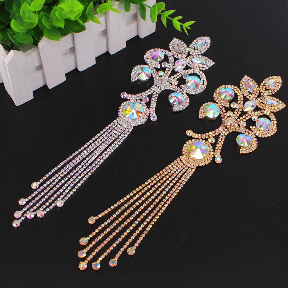 Nuevos parches de cristal brillantes de color AB hechos a mano, exquisitos, apliques de diamantes de imitación cosidos con piedras, cuentas de lentejuelas para cinturón