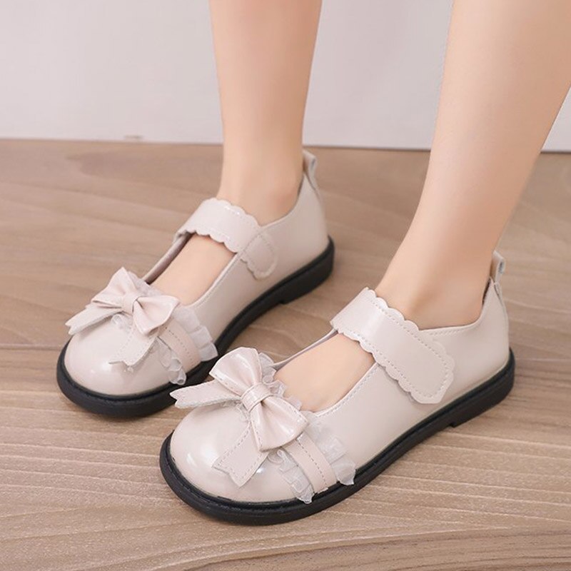 Lolita Schuhe Schmetterling Knoten Maria Janes Schuhe Für mädchen frauen Wohnungen Schwarz retro Flach Leder Schuhe Niedliche Prinzessin Schuhe 8600C: Beige / 35