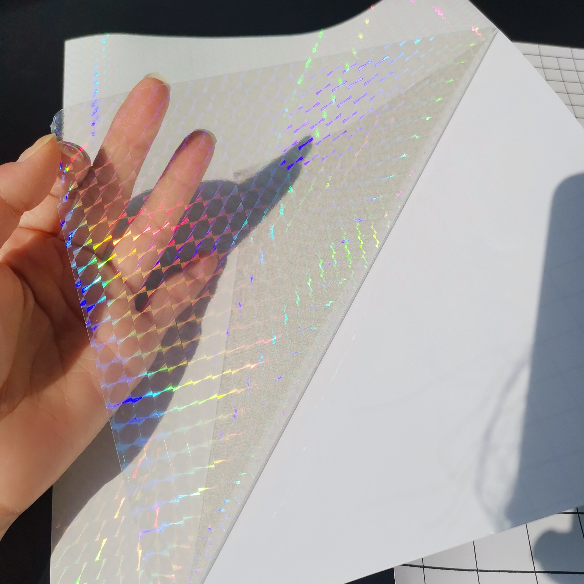 Holographicy Foil Adhesive Tape Back Grid Transparent Stamping On Paper Plastic 50 Sheets 210X297 MM Package Color Card
