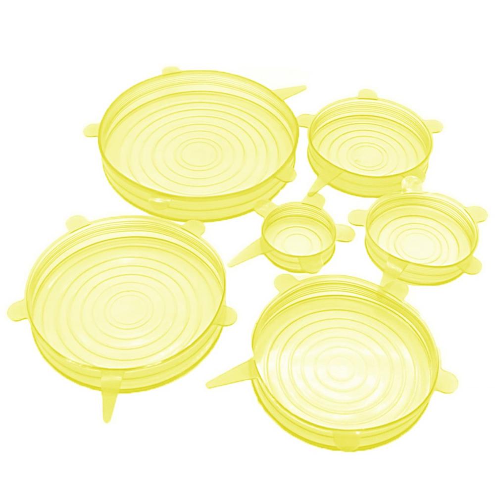 Kitchen Silicone Stretch Lids Silicone Durable Food Saver Covers Stretchable Silicone Food Saver Mixing Bowls Covers 6 Pieces: YELLOW