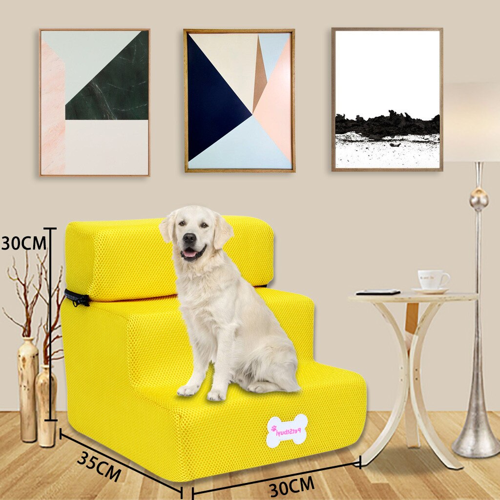 Hond Trappen Huisdier 3 Stappen Trap Voor Kleine Hond Kat Hond Huis Huisdier Oprit Ladder Anti-Slip Opvouwbare Honden bed Trappen Dierbenodigdheden: Yellow