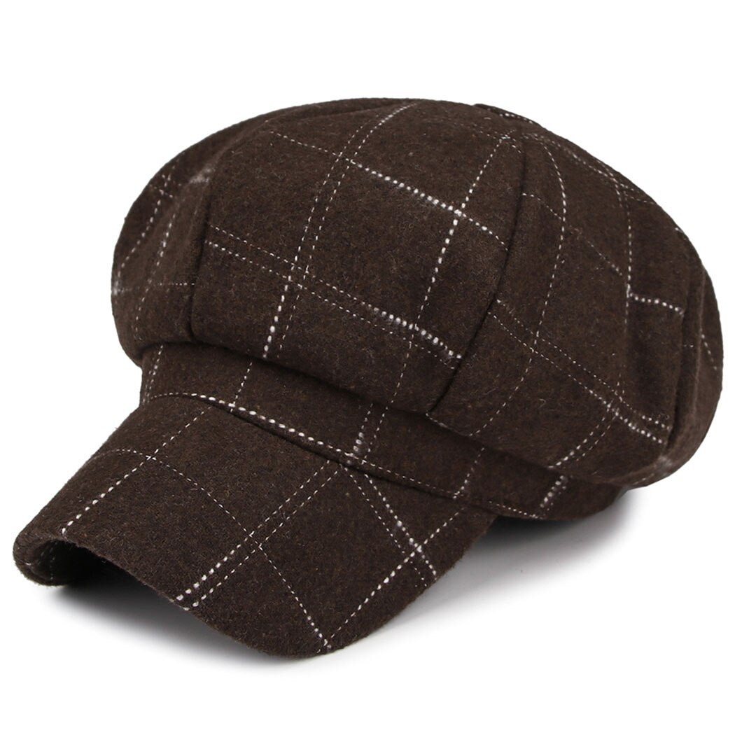 Sombrero Octagonal de tela escocesa para mujer gorra de béisbol de Vintage de invierno sombreros de ala de algodón Casual Boina otoño para mujer tapas