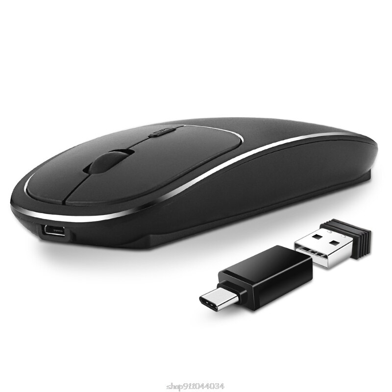 Universal Aluminum Rechargeable Optical Mice Type C + USB 2.4Ghz 1600DPI Wireless Mouse for Laptop PC Notebook Computer Mar25 21: Black