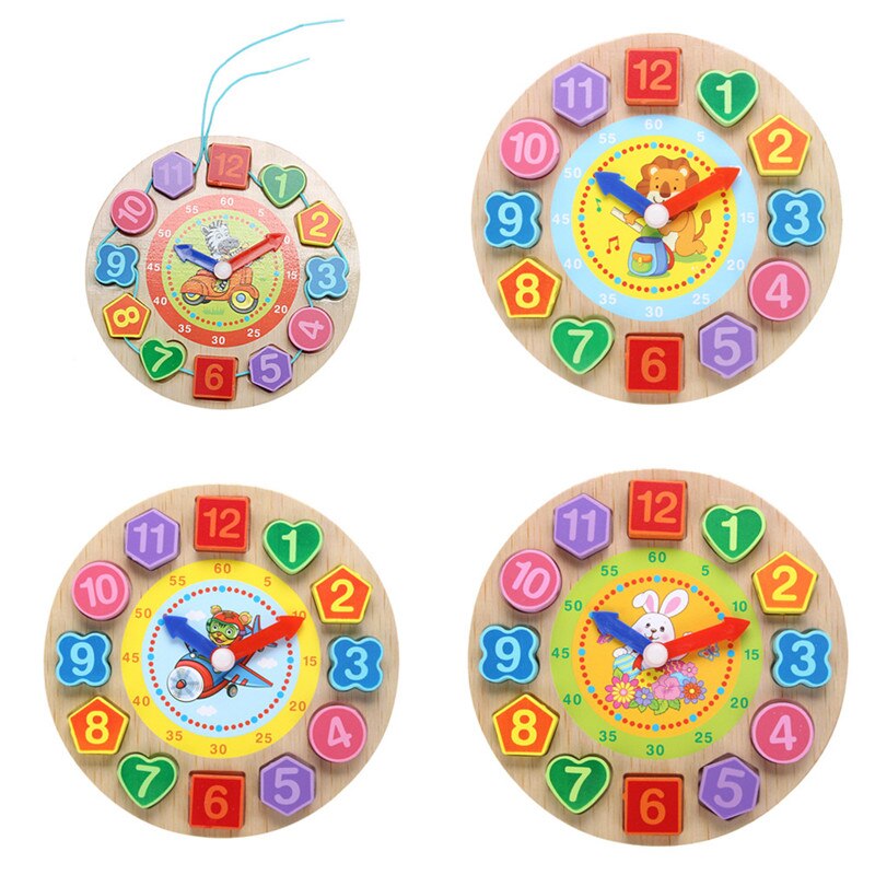 Kinderen Houten Puzzel Speelgoed Cognitieve Digitale Klok Digitale Houten Horloge Jigsaw Speelgoed Cartoon Threading Montage Speelgoed